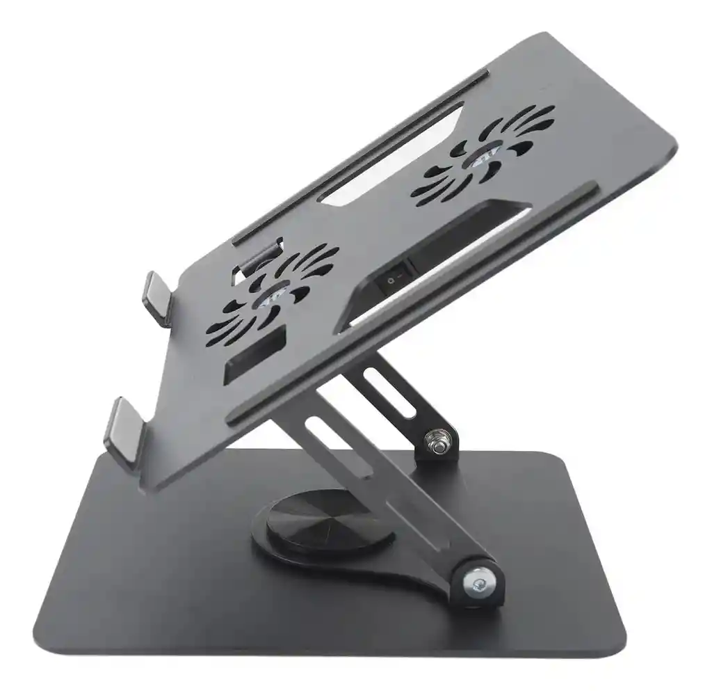 Base Portátil Plegable Metálica Con 2 Ventiladores Gira 360°