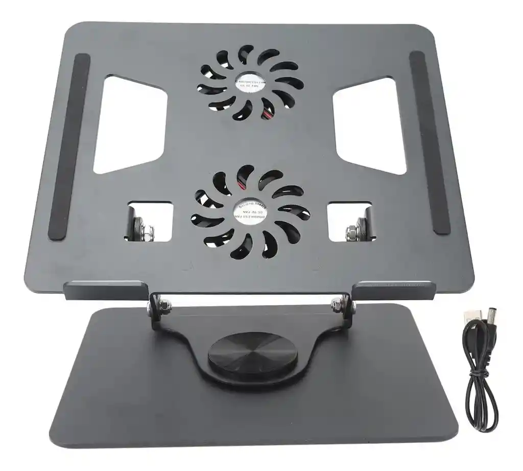 Base Portátil Plegable Metálica Con 2 Ventiladores Gira 360°