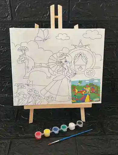 Lienzo Con Caballete 25*30 Cm Mas Pintura Y Pincel