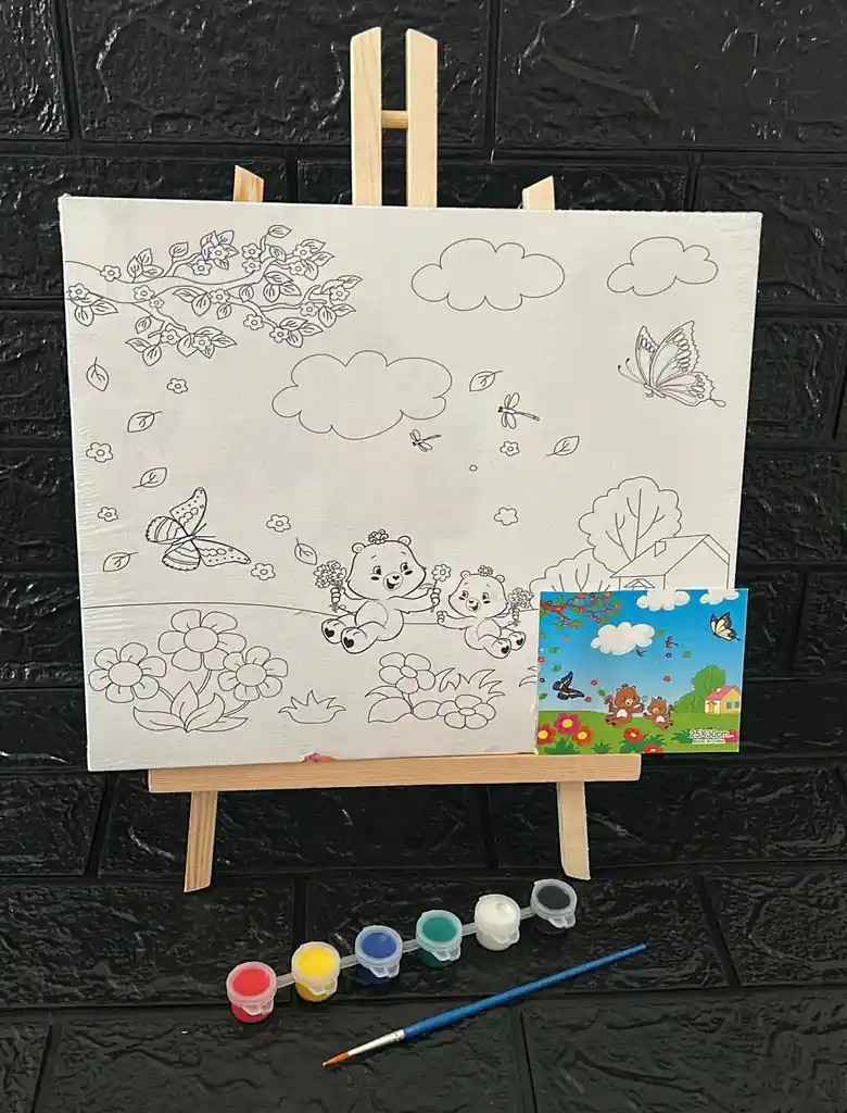Lienzo Con Caballete 25*30 Cm Mas Pintura Y Pincel