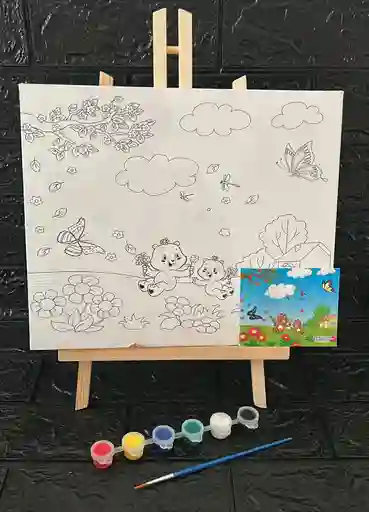 Lienzo Con Caballete 25*30 Cm Mas Pintura Y Pincel
