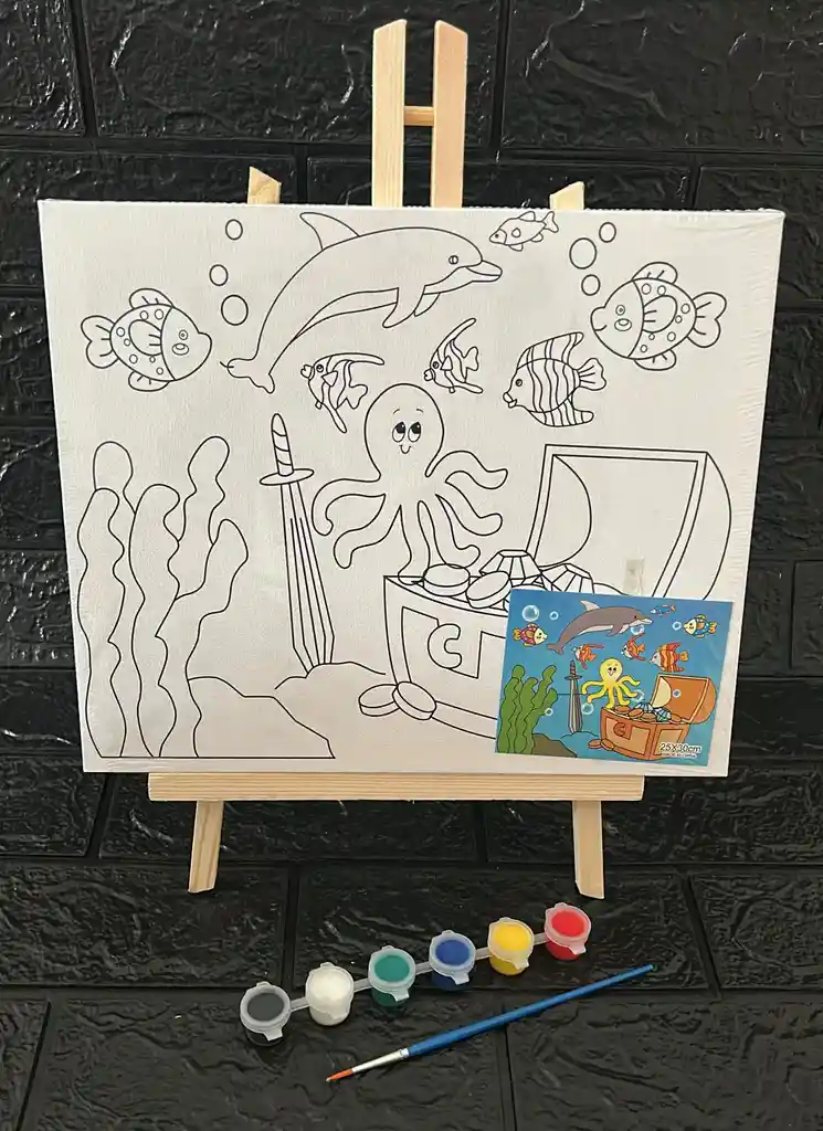 Lienzo Con Caballete 25*30 Cm Mas Pintura Y Pincel