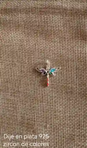 Dije De Collar Plata 925 Libelula De Colores