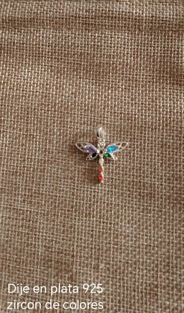 Dije De Collar Plata 925 Libelula De Colores