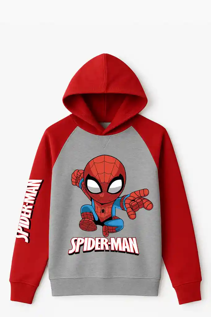 Hoodie Para Niño Tipo Ranglan Mangas Rojas Pecho Gris