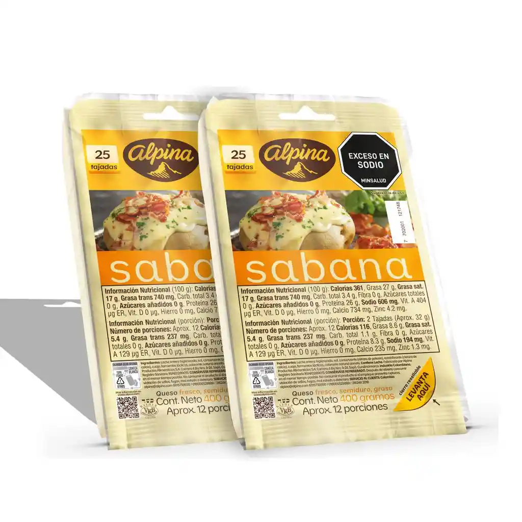 Alpina Queso Sabana 2 Unidades / 400 G