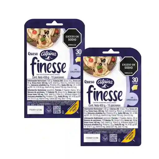 Alpina Queso Mozarella Finesse Tajado 2 Unidades 450 G