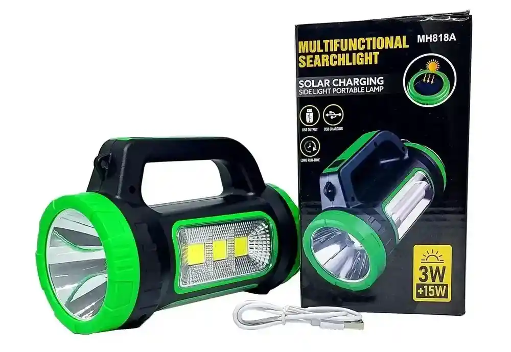 Linterna De Mano Con Panel Solar – Alta Potencia, Recargable, Ideal Para Camping Y Exteriores