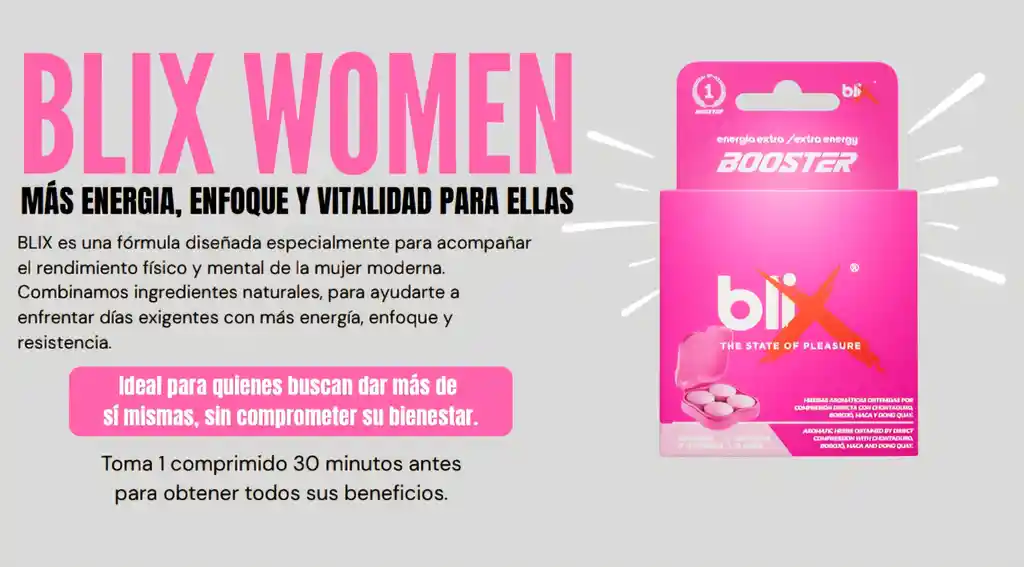 Potenciador Energia Sexual Blix Booster Afrodisíaco 100% Natural Para Mujer