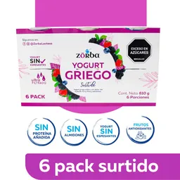Zorba Yogurt Griego Sabores Surtidos 6 Unidades