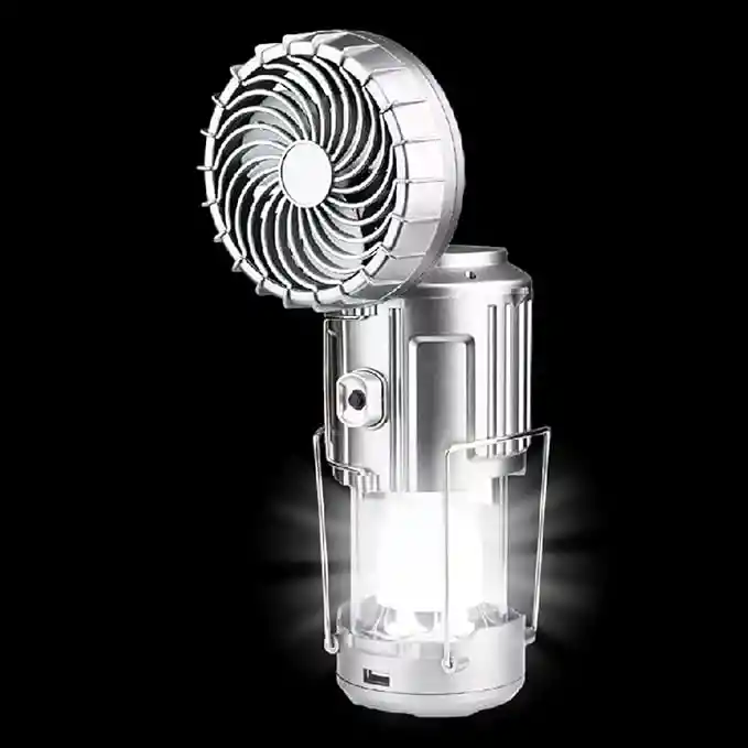 Linterna De Camping Con Ventilador Solar Y Led | Recargable, Con Carga Para Celular | Linterna Plegable 2 En 1 Para Exteriores Y Emergencias