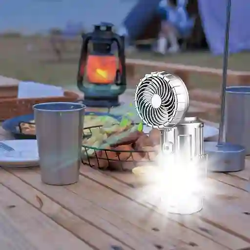 Linterna De Camping Con Ventilador Solar Y Led | Recargable, Con Carga Para Celular | Linterna Plegable 2 En 1 Para Exteriores Y Emergencias