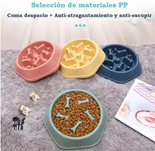 Plato Anti Reflujo Comedero Lento Antideslizante Mascotas