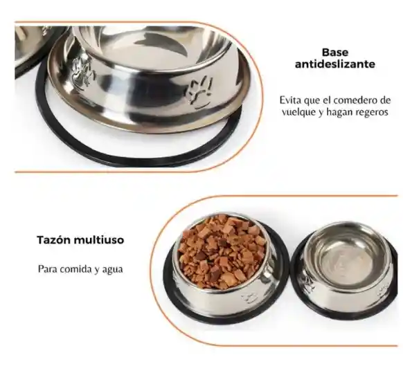 Plato En Acero Inoxidable Antideslizante Para Mascotas 15cm