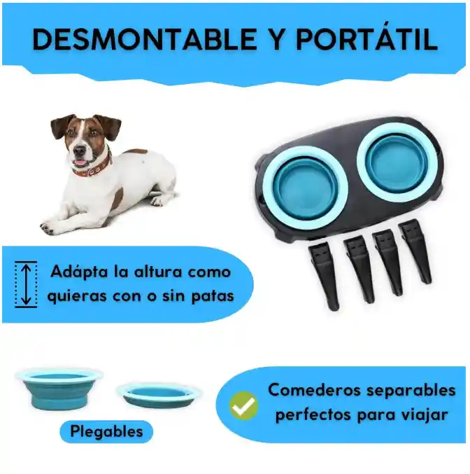 Comedero Elevado Para Mascotas Perros Y Gatos Color Azul, Rosado O Verde