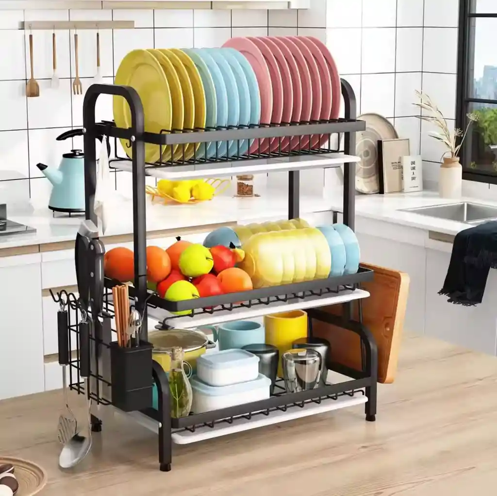 Organizador De Loza 3 Niveles Metalico Ultraresistente Negro
