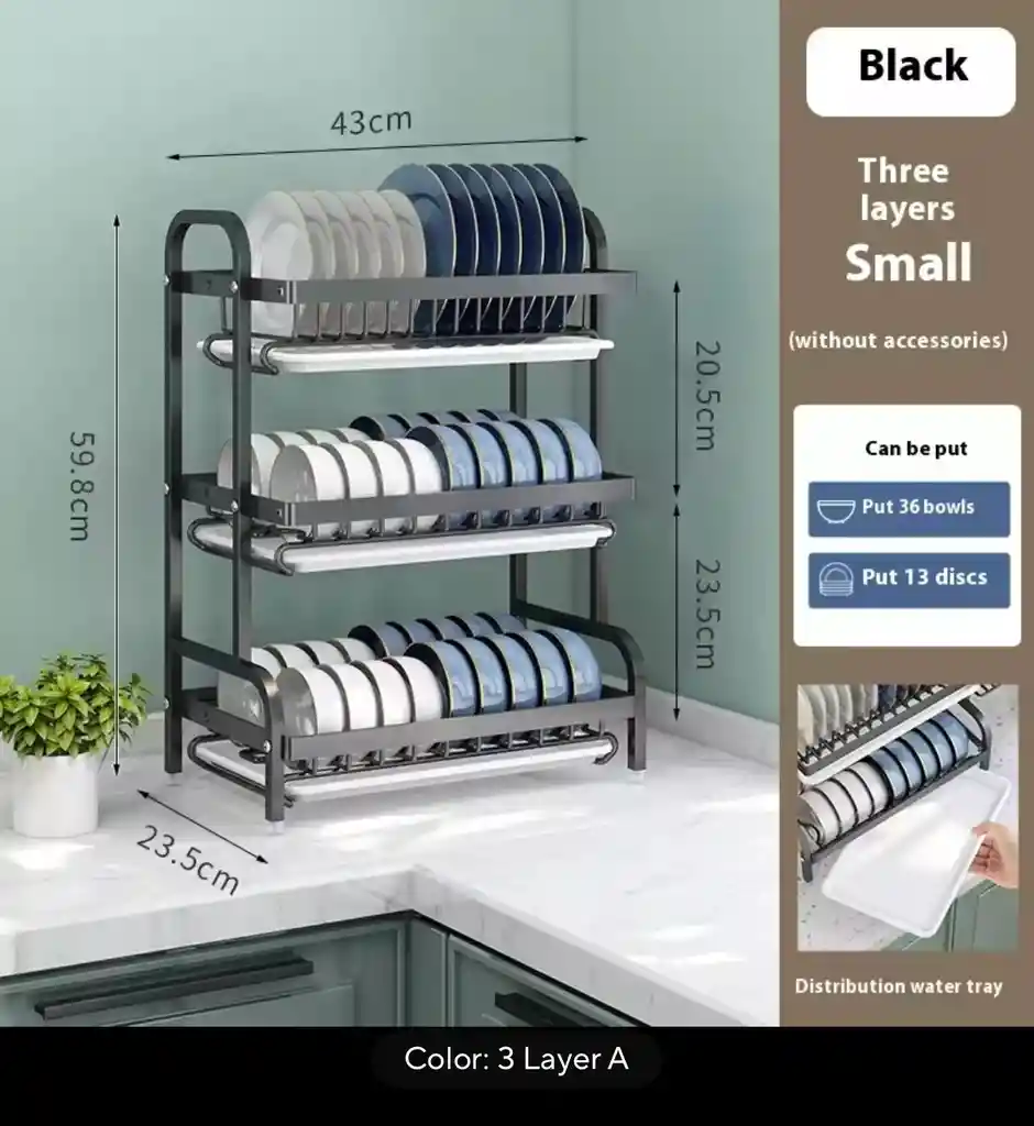 Organizador De Loza 3 Niveles Metalico Ultraresistente Negro