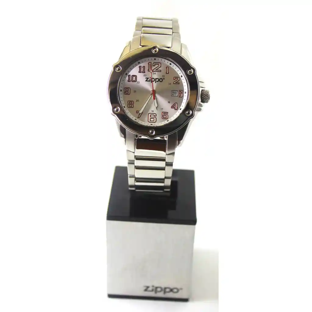 Reloj Zippo Deportivo Plateado Pulso En Acero