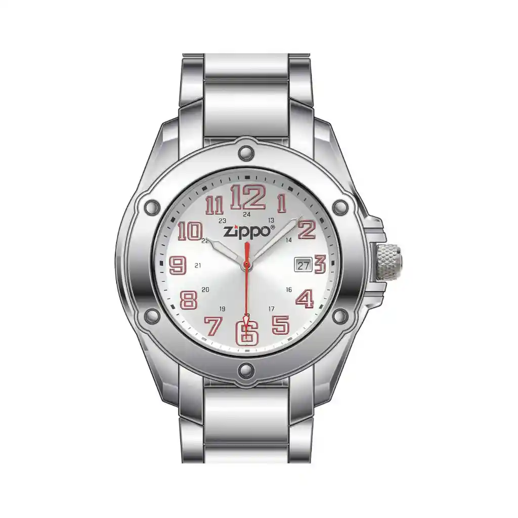 Reloj Zippo Deportivo Plateado Pulso En Acero