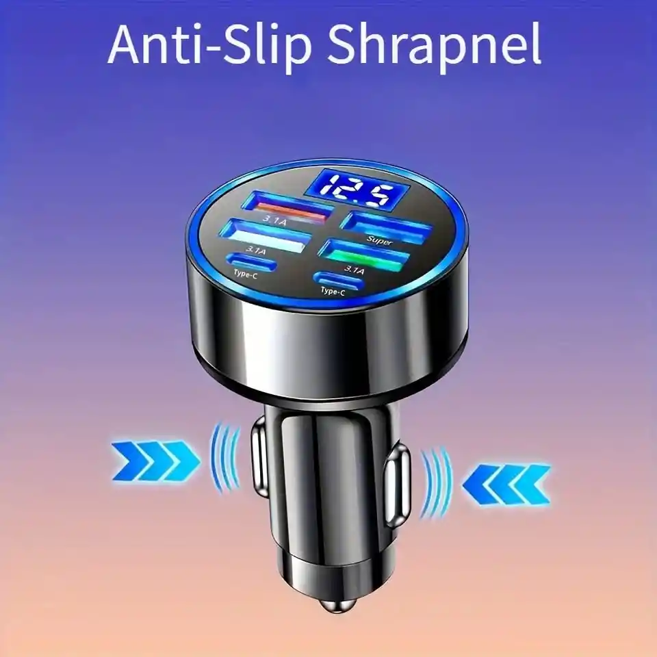 Cargador De Teléfono Para Carro 6-en-1 De Carga Rápida Puertos Usb-a Y Puertos Tipo C