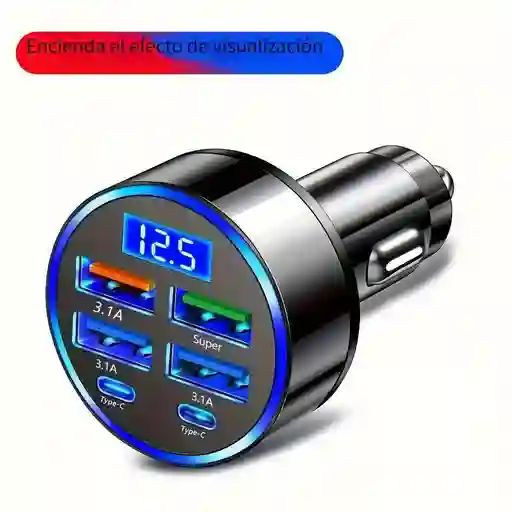 Cargador De Teléfono Para Carro 6-en-1 De Carga Rápida Puertos Usb-a Y Puertos Tipo C