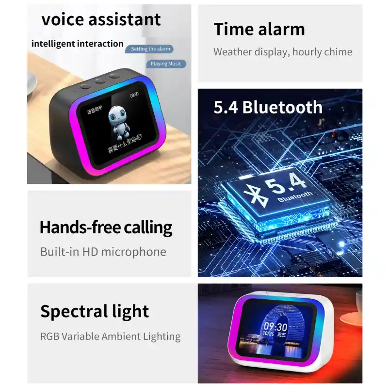 Reloj Despertador Inteligente Parlante Bluetooth Con Asistente De Voz Y Luz Rgb