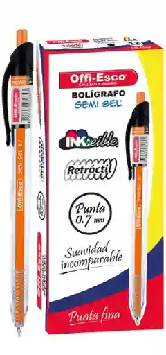 Bolígrafo Negro Offi-esco Semi Gel Retráctil Punta 0.7 Mm Suavidad Incomparable