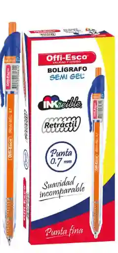 Bolígrafo Azul Offi-esco Semi Gel Retráctil Punta 0.7 Mm Suavidad Incomparable