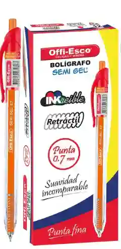 Bolígrafo Rojo Offi-esco Semi Gel Retráctil Punta 0.7 Mm Suavidad Incomparable