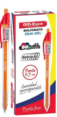 Bolígrafo Rojo Offi-esco Semi Gel Retráctil Punta 0.7 Mm Suavidad Incomparable