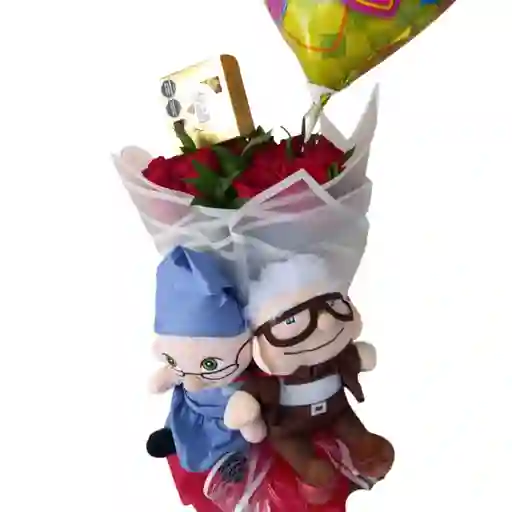 Arreglo Floral De Rosas Con Peluches De Viejitos