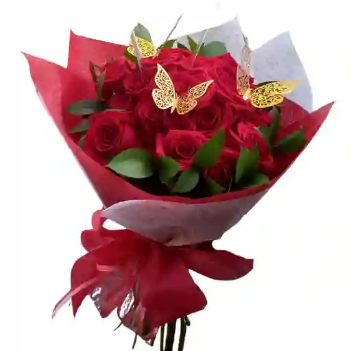 Bouquet De Rosas Con Mariposas Decorativas