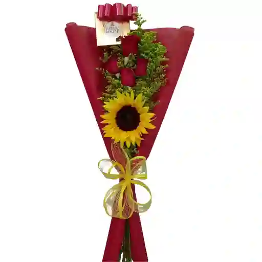 Ramo Con Rosas, Girasol Y Chocolates