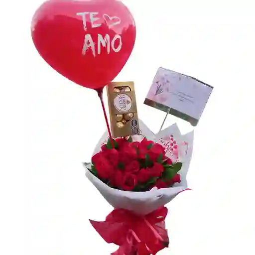 Bouquet De Rosas Con Chocolates Y Globo