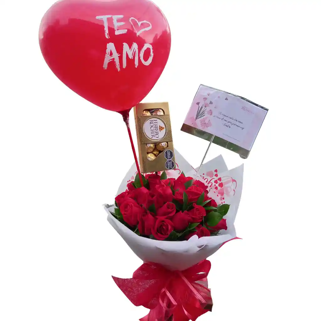 Bouquet De Rosas Con Chocolates Y Globo