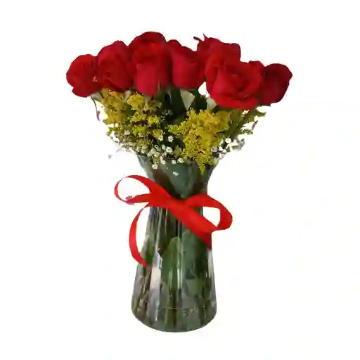 Rosas En Jarrón De Cristal
