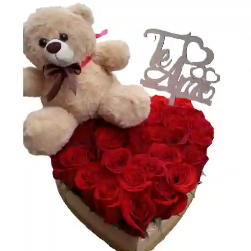 Corazón De Rosas Y Osito De Peluche