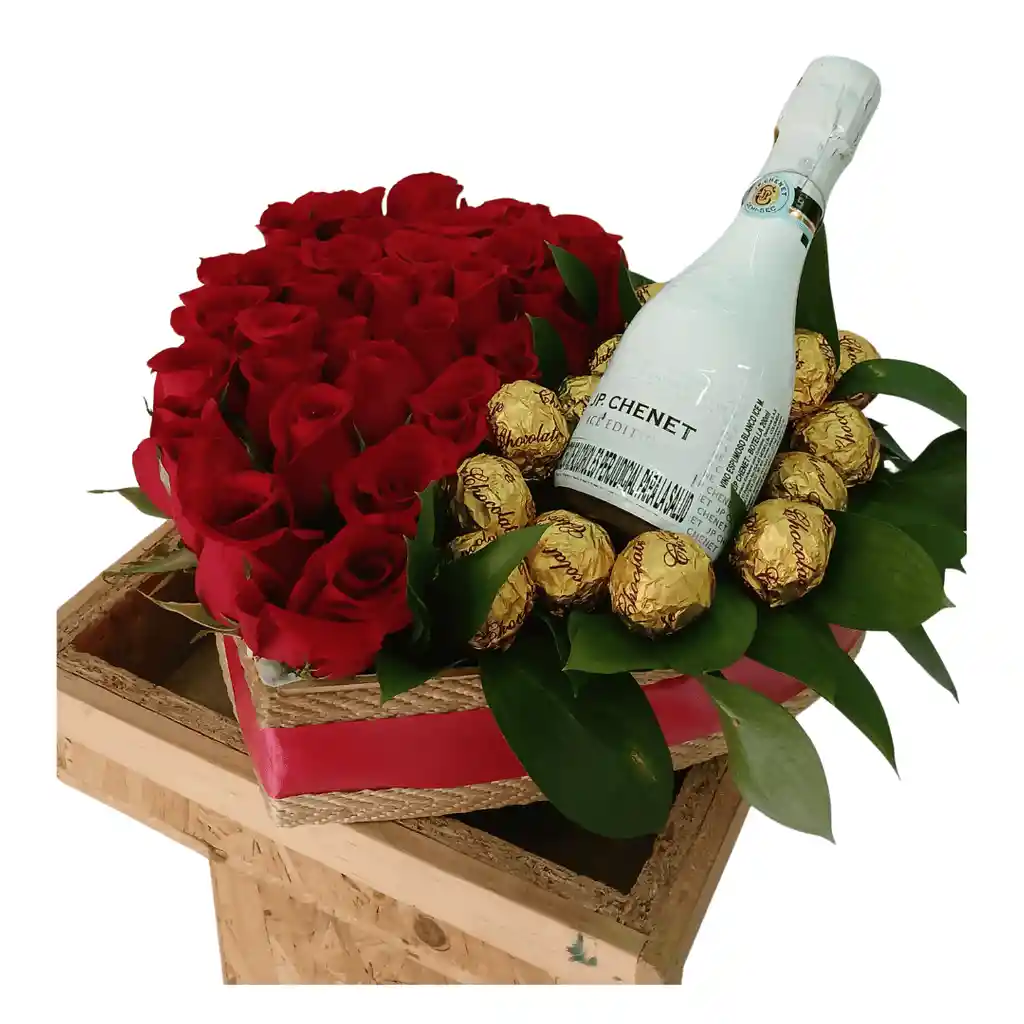 Corazón De Rosas, Chocolates Y Champagne
