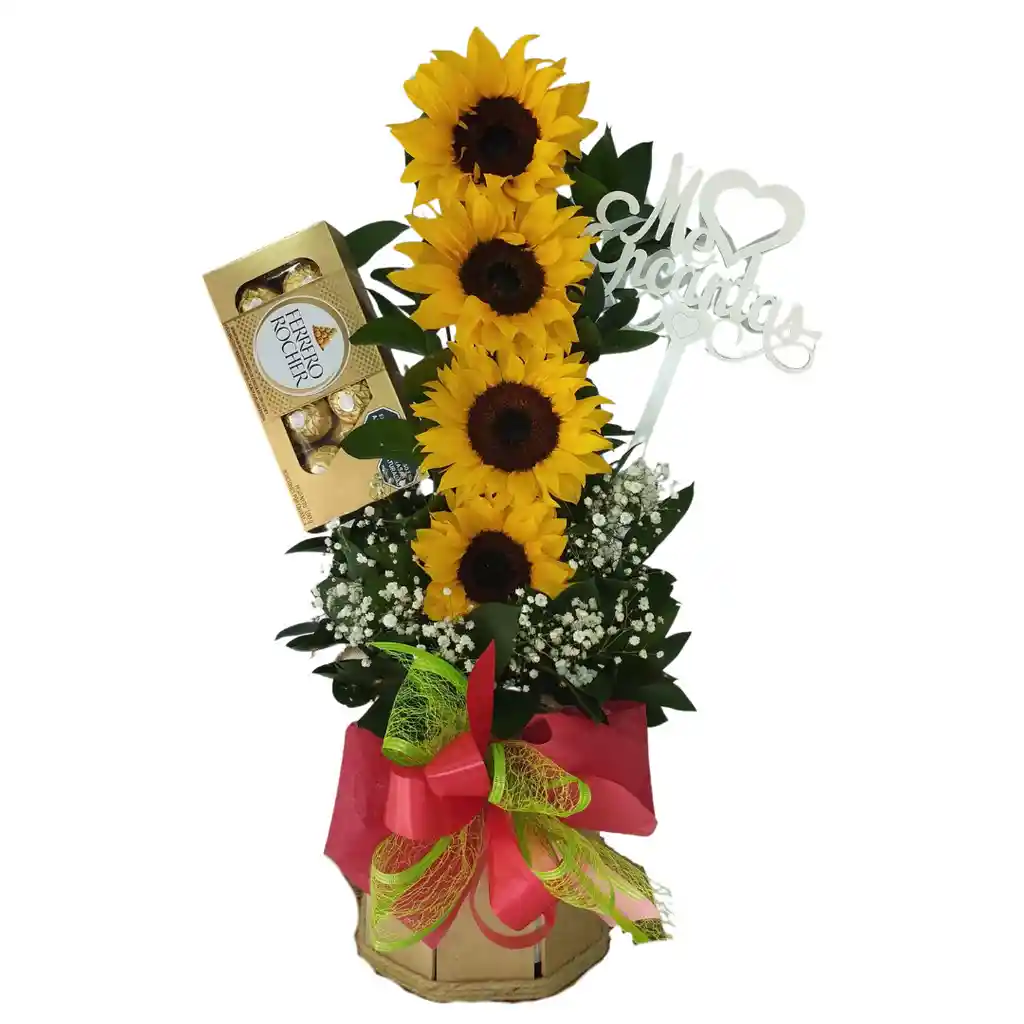 Caja De Girasoles Con Chocolates