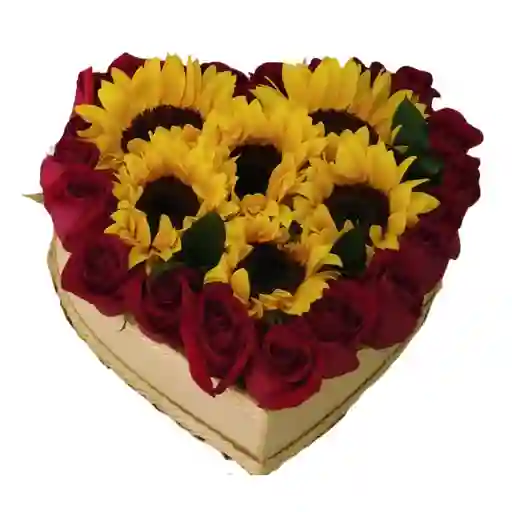 Corazón De Rosas Y Girasoles