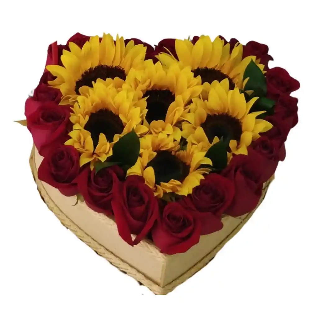 Corazón De Rosas Y Girasoles