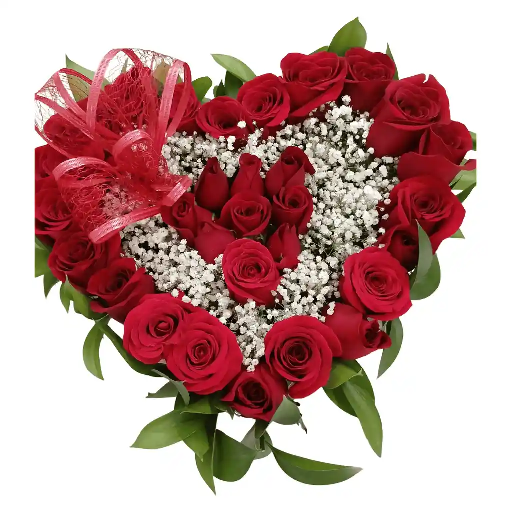 Corazón De Rosas Con Gipsofilia