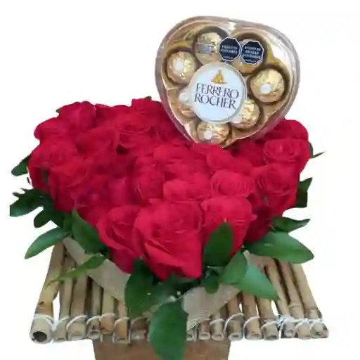 Corazón De Rosas Con Chocolates Ferrero Rocher