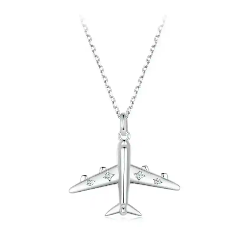 Collar Dije Avión Para Hombre O Mujer Fabricado En Plata 925