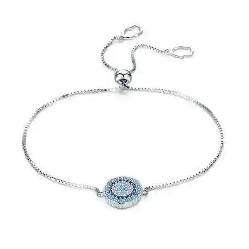 Pulsera Manilla Para Mujer Ajustable Dije Ojo Turco Amuleto En Plata 925