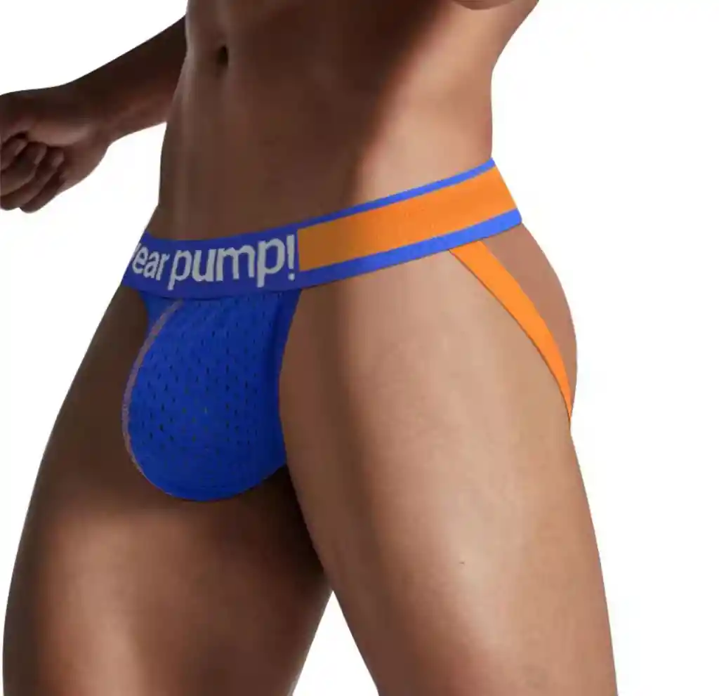 Blue Suspensorio Jockstrap Underwear Pump! Lencería Gay Masculina Sexy, Ropa Íntima Deportiva Hombre Azul