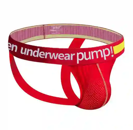 Suspensorio Jockstrap Rojo Con Detalles Amarillos Underwear Pump! Lencería Gay Masculina Sexy, Ropa Íntima Deportiva Hombre