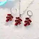 Collar Y Aretes Rojo Plata Ley 925 Circonitas En Caja