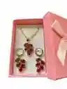 Collar Y Aretes Rojo Plata Ley 925 Circonitas En Caja