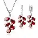 Collar Y Aretes Rojo Plata Ley 925 Circonitas En Caja